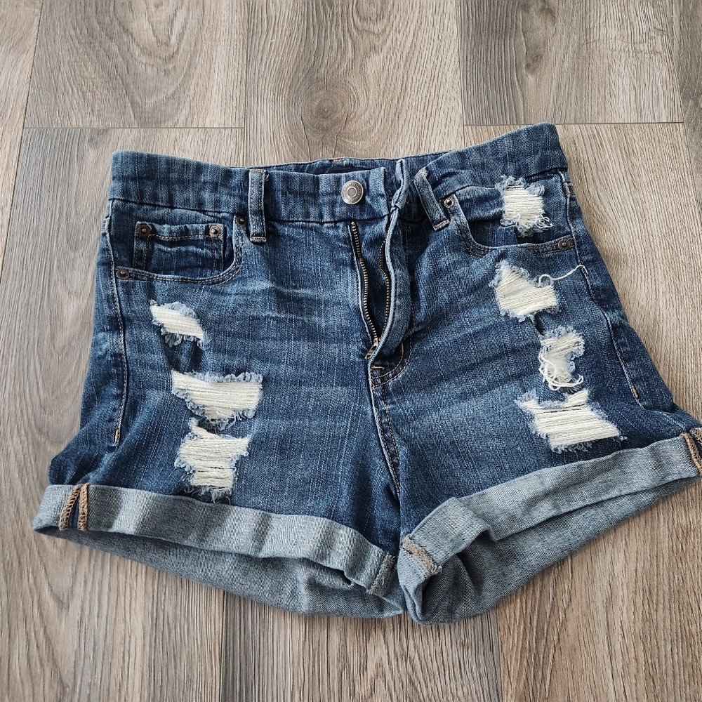 Aeropostale AERO Jean Shorts Womens size 8 High Rise Curvy Midi Light Denim